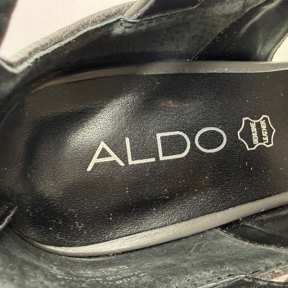 ALDO Womens Gray Leather Pointed Toe Ankle Strap Heels Shoes Size 6.5 - Picture 6 of 8